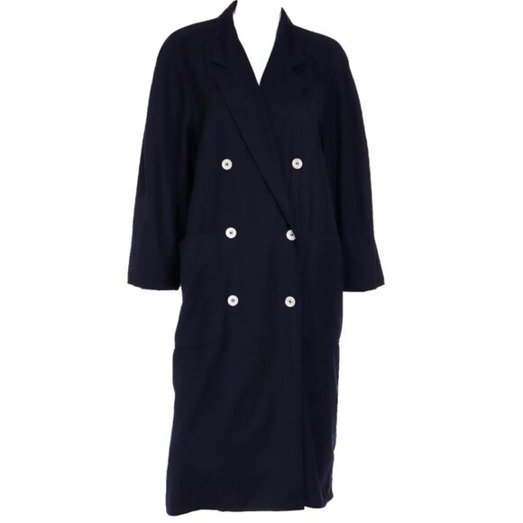 MaxMara 1990s Summer Weight Wool Navy Blue Double Breasted Coat - 12 - EUC - Picture 1 of 12